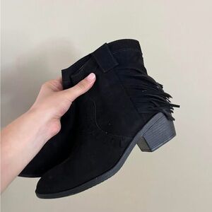 Black Fringe Ankle Boots